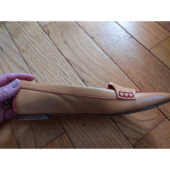 Tod's Tan Leather Driving Loafers Red Stitching Made Italy Size 5 Luxury - Picture 8 of 11